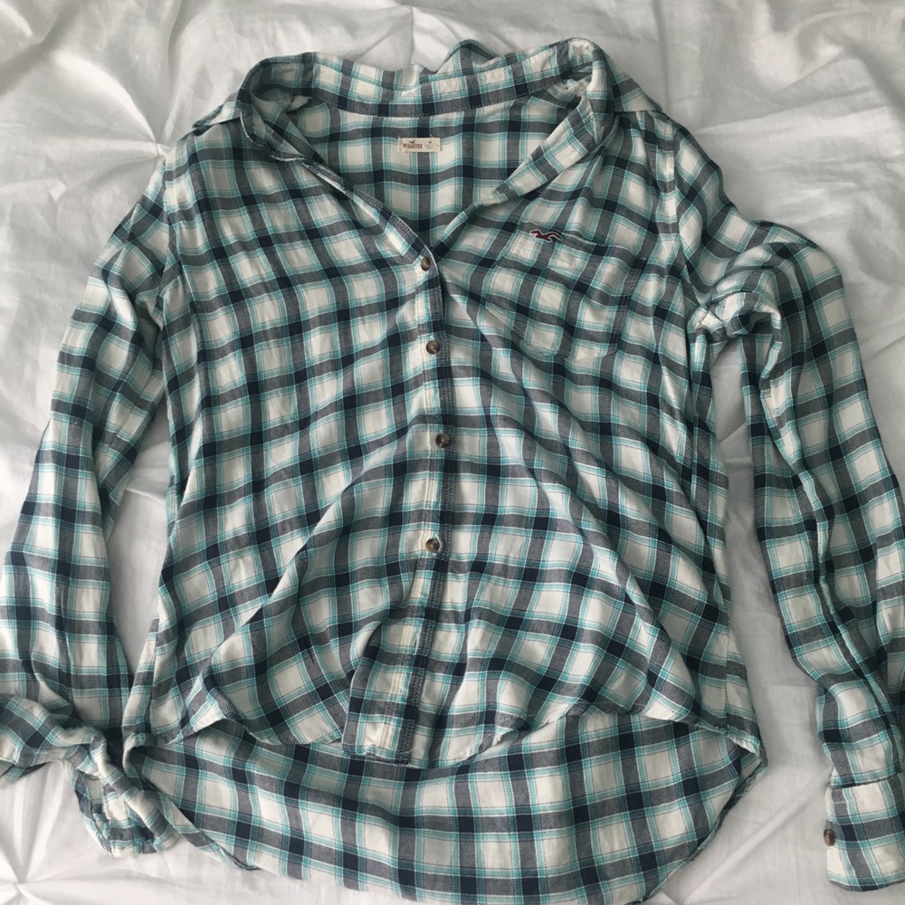 Hollister Blue and White Flannel Shirt